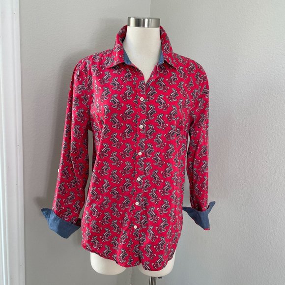 Talbots Womens Plus 16 Red Paisley Button Up Shirt Long Sleeve Top Blouse - Picture 1 of 13